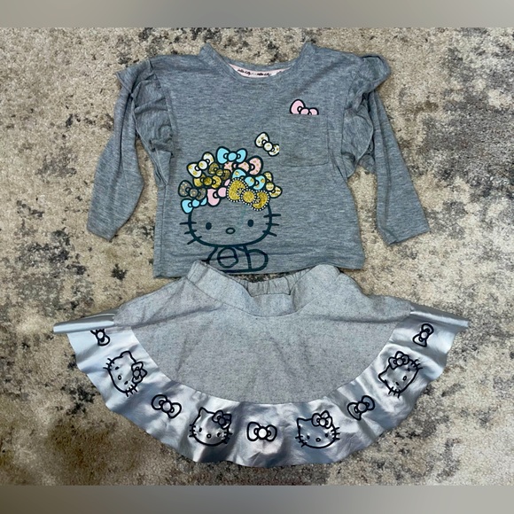 Hello Kitty! 2 Piece Set Ruffle Top & Skirt w faux leather trim girls sz 2T Rare - Picture 1 of 13